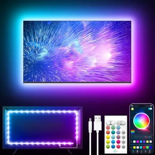 Produktbild: GIPOYENT TV LED Lichter, 13.1Ft TV LED Lichter für 40-65 Zoll, LED TV Hintergrund mit Bluetooth Funktion - RGB Farbwechselnder Lichtstreifen für Heimkino(13.1FT for 32