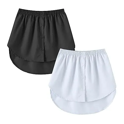 Produktbild: Girstunm Women's Shirt Extender for Women 2Pcs Adjustable Layered Fake Top Lower Sweep Shirt Half Length Mini Skirt for Girls Schwarz und Weiß 3XL