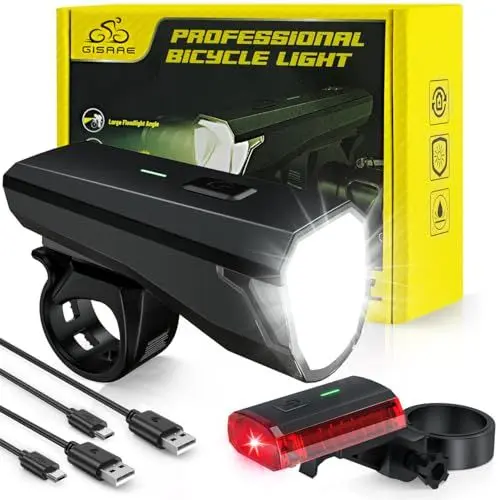 Produktbild: Gisaae Fahrradlicht, USB Wiederaufladbare Fahrradlicht Set, Fahrradlicht Vorne mit 1700mah Lithium-Batterie, IPX4 wasserdichte Fahrrad Lichter Led Set, Fahrradbeleuchtung für Nachtfahrten