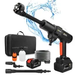 Produktbild: Gisam Akku Hochdruckreiniger, Max 35 Bar 507 PSI Mobiler Hochdruckreiniger Mit 2 x 3000mA Akku, Schaumsprüher, 6-in-1 Multifunktionale Düse und 180° Drehbare Düse für Auto (Gisam-01)