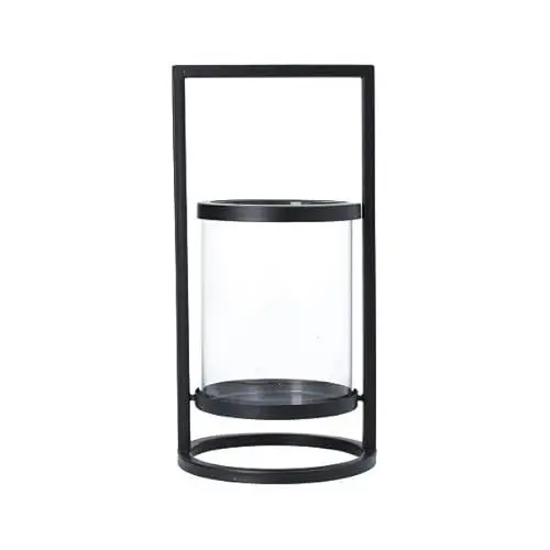Produktbild: Gisela Graham Kerzenhalter aus Glas und Eisen, Höhe: 25 cm, Schwarz