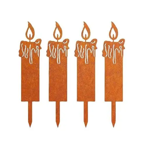Produktbild: GisooM 4 Stück Rostige Weihnachts-Gartendekoration, Rustikale Weihnachts-Gartenstecker, Tannenbaum- und Hirsch-Silhouette-Gartenstecker aus Metall, Schmiedeeiserne Blumentopfeinsätze,
