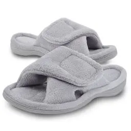Produktbild: Git-up Damen Memory Foam Hausschuhe mit Arch Support Verstellbarer Klettverschluss Diabetiker Wide Open Toe House Pantoffelne Indoor Outdoor, Grau 6.5/7.5