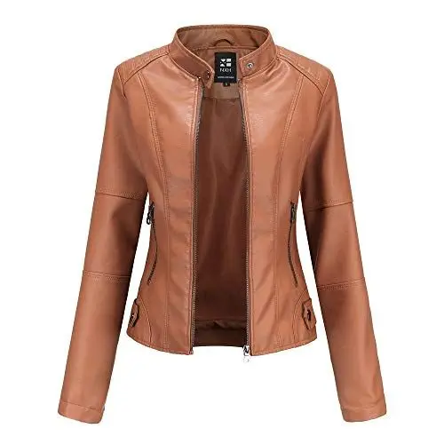 Produktbild: GITVIENAR Damen Casual Jacke Kunstleder Bomberjacke Motorradjacke Mantel Bikerjacke mit Reißverschluss für Herbst Frühling