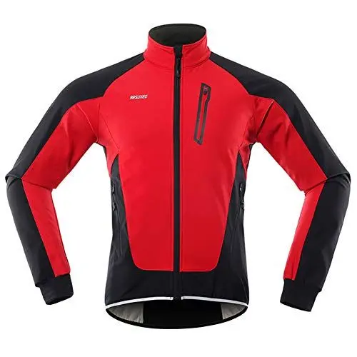 Produktbild: GITVIENAR Herren Fahrradjacke, Winddichte Wasserdichte Radjacke mit Fleece, Warme Reflektierende Fahrradbekleidung für Winter, Thermo Langarm Jacke zum Radfahren Joggen Wandern (Rot, XL)