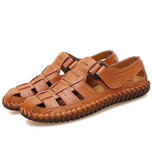 Produktbild: GITVIENAR Herren Sandalen Sommer Neue Herren Sandalen Hohlen Leder Lässig Coole Schuhe Atmungsaktives Leder Strand Farbe Khaki Größe 48