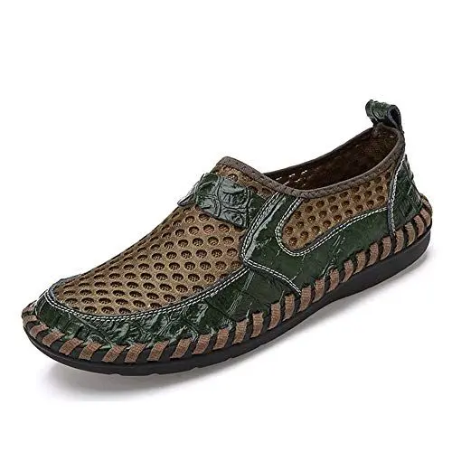 Produktbild: GITVIENAR Herren Stilvoll Loch Sandalen Klassische Riemchen Atmungsaktiv Mesh Coole Urlaub Freizeit Slip on Faule Strandschuhe Flache Weichem rutschfeste Segelschuhe Farbe Blau Größe 41