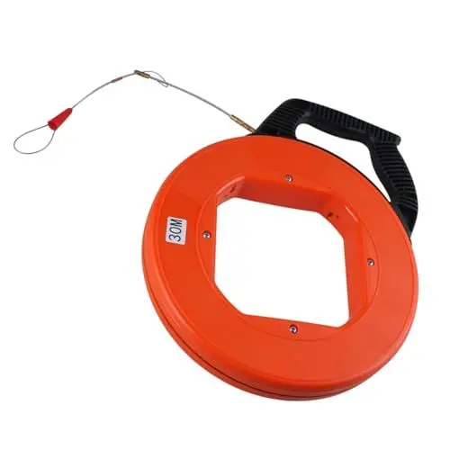 Produktbild: GIVIHGETI Kabeleinziehband 30m Fiberglas Kabel Bandspulen, 98ft nicht leitendes Glasfaser-Fischband, mit Griff, 4mm flexibler Glasfaserkabelabzieher, für Elektrische Drähte Schieben Ziehen Werkzeuge