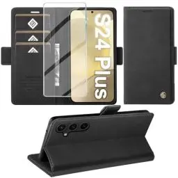 Produktbild: Giyer Handyhülle für Samsung Galaxy S24 Plus Hülle mit Displayschutzfolie, Schutzhülle Galaxy S24 Plus 5G PU Leder Wallet Flip Case Standfunktion Kartenfach Klapphülle für Samsung S24 Plus (Schwarz)