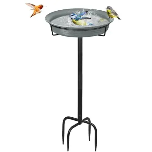 Produktbild: Giyiprpi Vogeltränke Vogelbad Futter Schale Wasserstelle Stehend, 35.5in Vogelbad Garten für Wildvögel Wassertränke für Vögel, Vogeltränke Groß Frostsicher Winterfest Vogeltränke (grau)