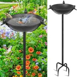 Produktbild: Giyiprpi Vogeltränke Vogelbad Vogelbecken Wassertränke Tränke Wasserschale Stecker Eisen, 147x25cm Metall Vogelbad für Wassertränke Mit 3 Vogelskulpturen, Vogelbad Futterstelle für das Blumenbeet oder