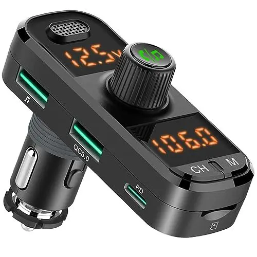 Produktbild: GizmoVine Aux Bluetooth Adapter Auto, FM Transmitter mit Freisprecheinrichtung, USB C QC PD 41W Autoradio Adapter Zigarettenanzünder, Bloototh Empfänger TF Karte USB Disk 4 in 1 Musik MP3 Player