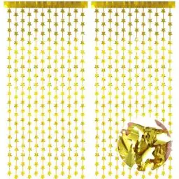 Produktbild: Gjinxi 2 Stück Vorhang Luftschlangen Fransen Gold Glitzer, Geburtstag Foto Hintergrund Dekoration Lang Funkelnde Goldene Sternenbanner Hängende Dekoration für Hochzeit Party Dekoration Neujahr