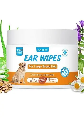 Produktbild: GJYC PET Hund Ohrenreiniger, Große Ohren Reinigungspads für Hunde 120 Stk, Weiche und Sanfte Ohrhygiene Reinigungstücher für die Ohrpflege und Reinigung von Haustieren