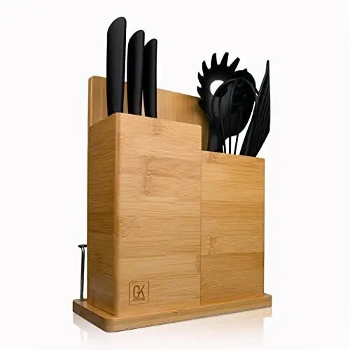Produktbild: GK KRAUTLING | 3 in 1 Küchen Organizer aus Holz (Bambus) (Organizer 3 in 1 - Messerhalter, Utensilienhalter, Schneidebrett)