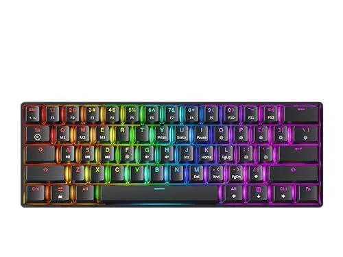 Produktbild: GK61 Hot-Swap Mechanische Gaming-Tastatur - 61 Tasten Mehrfarbige RGB-LED-Hintergrundbeleuchtung für PC-/Mac-Spieler (Gateron Optical Yellow, Schwarz)