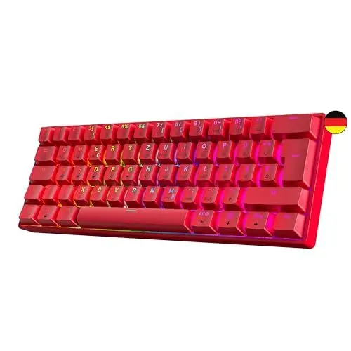 Produktbild: GK61 Hot-Swap Mechanische Gaming-Tastatur - 62 Tasten Mehrfarbige RGB-LED-Hintergrundbeleuchtung für PC-/Mac-Spieler - ISO Deutsches Layout (Gateron Optical Black, Rot)