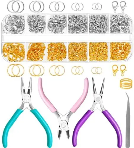 Produktbild: Gkelaly Biegeringe Schmuckzangen für Schmuckherstellung, Golden Silber Biegeringe Verschlüsse und 3Pcs Zangenset für Armbänder Halsketten Ohrringe Schmuckreparatur und Schmuckherstellung Zubehör