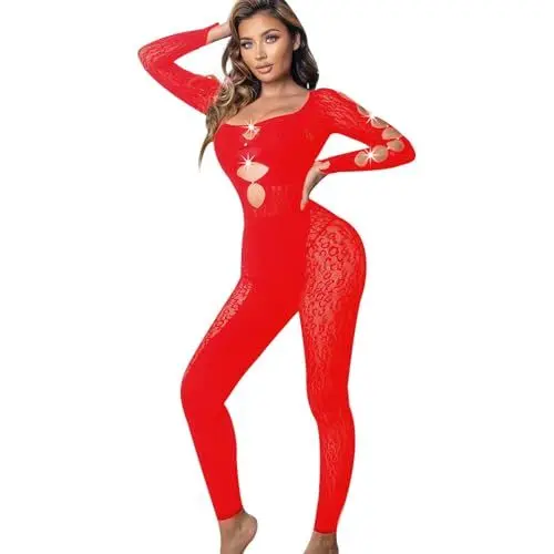 Produktbild: GKLWEJ Sexy Bodystocking Dessous Leoparden für Damen, Jumpsuits für Damen, Bodystocking Sexy Reizwäsche, Netz Catsuit Stretch Leopard, Nylon Catsuit