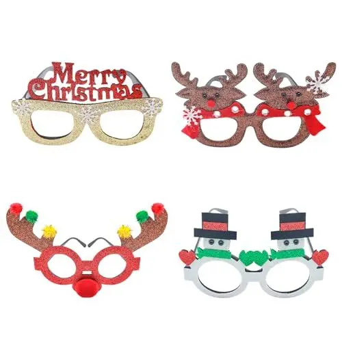 Produktbild: GKONGU Weihnachts Party Brillenrahmen, 4 Stück Weihnachts-Party-Spezialbrillen, trendige Brillen Rahmen für die Weihnachtsdekoration und die Weihnachts-Fototermine