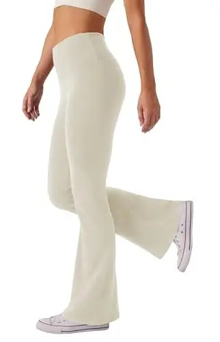 Produktbild: Glacspyg Damen Hose High Waist Schlaghose Bootcut Flared Yogahose Bauchtraining Elastische Freizeit Laufhose Khaki M