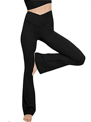 Produktbild: Glacspyg Damen Hose Schlaghose V-Taille Bootcut Sporthose Freizeithose Jogginghosen für Fitness Schwarz S