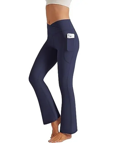 Produktbild: Glacspyg Damen Hose Schlaghose mit Taschen V-Taille Bootcut Sporthose Freizeithose Jogginghosen für Fitness Marineblau L