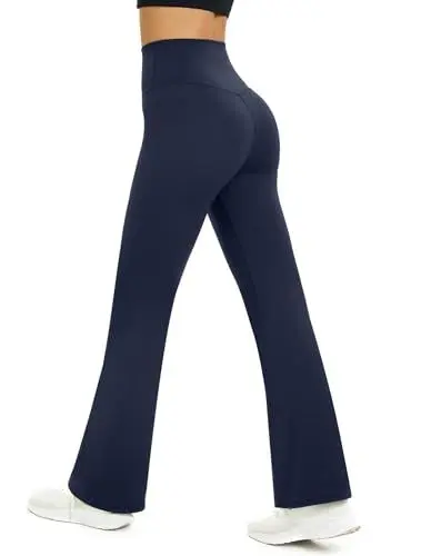 Produktbild: Glacspyg Yogahose Damen Flared Sporthose Hohe Taille Schlaghose mit Bauchkontrolle Trainings Fitness Jogginghose Marineblau M