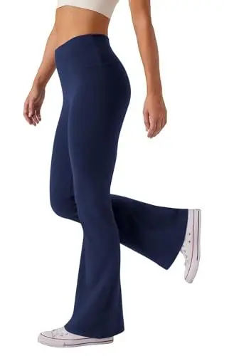 Produktbild: Glacspyg Damen Hose High Waist Schlaghose Bootcut Flared Yogahose Bauchtraining Elastische Freizeit Laufhose Marineblau M