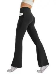 Produktbild: Glacspyg Yogahose Damen mit Taschen Freizeit Jogginghose High Waist Sporthose Elastische Weite Bootcut Jazzpants Schwarz S
