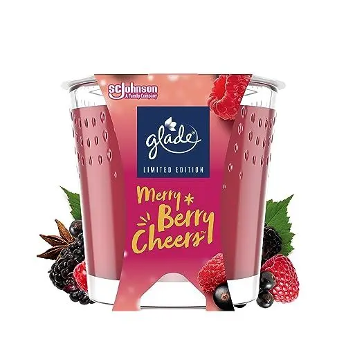 Produktbild: Glade (Brise) Duft-Kerze im Glas, Merry Berry Cheers, mit ätherischen Ölen angereichert, 6er Pack (6x129 g)