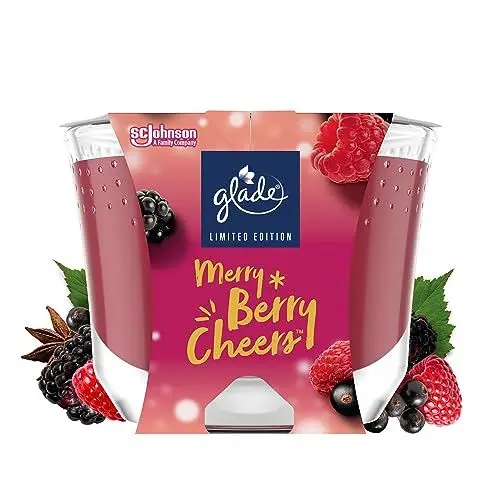 Produktbild: Glade (Brise) Langanhaltende Duftkerze im Glas, Merry Berry Cheers, bis zu 30 Stunden Brenndauer, 4er Pack (4x224 g)