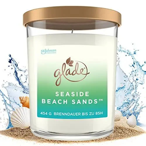 Produktbild: Glade Extra Große Duftkerze im Glas, Geschenk, Seaside Beach Sands, 454g, Lange Brenndauer bis zu 85 Std.