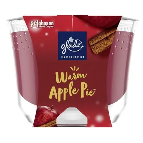 Produktbild: Glade Langanhaltende Duftkerze im Glas, Warm Apple Pie, bis zu 30 Stunden Brenndauer, 4er Pack (4x204 g)
