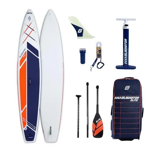 Produktbild: Gladiator Stand Up Paddling Board Set | Elite 2023 | Extrem leicht | Full Carbon Paddel | 1000D PVC | Inkl. Rucksack, Pumpe, Reparaturset | Finne | 26 psi | Bedienungsanleitung