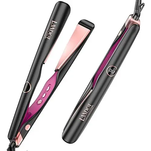 Produktbild: Glätteisen Locken und Glätten 2 in 1: LANDOT Haarglätter Lockenstab - Geschwungene Stylingplatten zum Glätten Locken Wellen - Verstellbarer Temperatur 120℃-230℃