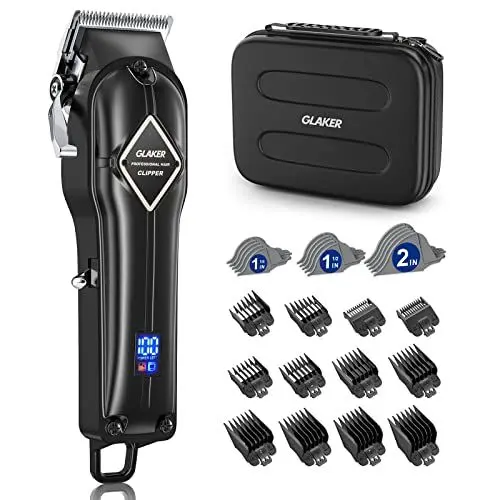 Produktbild: GLAKER Haarschneider Haarschneidemaschine Profi Haarschneider Herren Haartrimmer Bartschneider Kabelloses Clipper Haarschneidermit 15 Führungskämmen Tragetasche, Geschenk für Männer