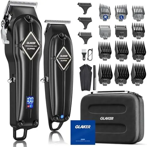 Produktbild: GLAKER Haarschneidemaschine für Herren + Haarschneider Kit, Akku-Friseur Professionelles Haarschneidemaschine Haarschneide-Set Bartschneider für Männer Frauen Kinder, Fading Clippers mit 13 Guards