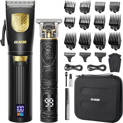 Produktbild: GLAKER Haarschneidemaschine Profi-Set für Herren, Kabellose Haarschneider & Barttrimmer für zu Hause, mit 15 Führungskämmen,Trageetui