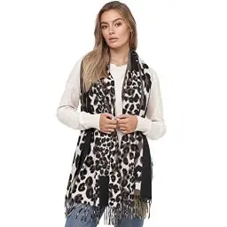 Produktbild: Glamexx24 Damen XXL Schal Kuscheliger warmer Leoparden Muster 3 farbiger Fransen Poncho Schal Oversized Deckenschal