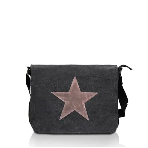 Produktbild: Glamexx24 Tasche Handtaschen Schultertasche Umhängetasche mit Stern Muster Tragetasche Laptoptasche Messenger Bag Herren für Arbeit Freizeit oder Schule (Schwarz, Einheitsgröße)