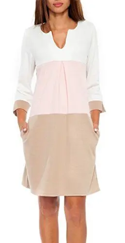 Produktbild: Glamour Empire. Damen Etuikleid mit horizontalen Streifen und Taschen. 303 (Pulver Rosa & Beige, EU 44, XXL)