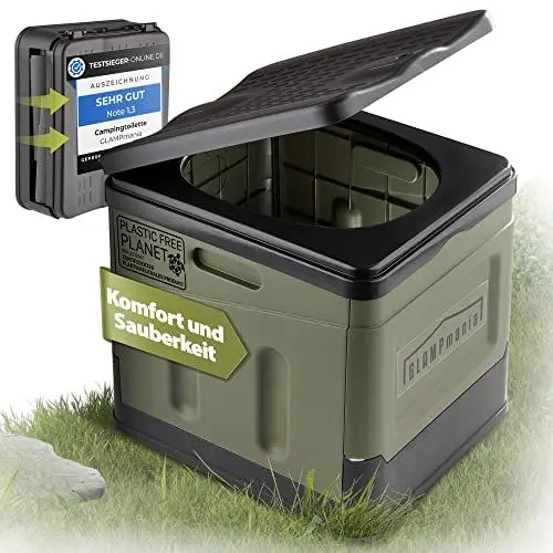 Produktbild: GLAMPmania Campingtoilette ohne Chemie (SEHR STABIL) für Tüten | Platzsparend, Flexibel und Clean | Die Mobile Toilette für Outdoor Camping, Festival, Stau, Zelten | Farbe Wählen (S grün)