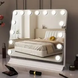 Produktbild: GlamView Schminkspiegel mit Beleuchtung, Hollywood Spiegel mit 15 Licht Dimmbar, 360°drehbarer Schminktisch Spiegel mit 3 Lichtmodi, mit USB & USB C, Smart Touch Steuerung 58x53cm