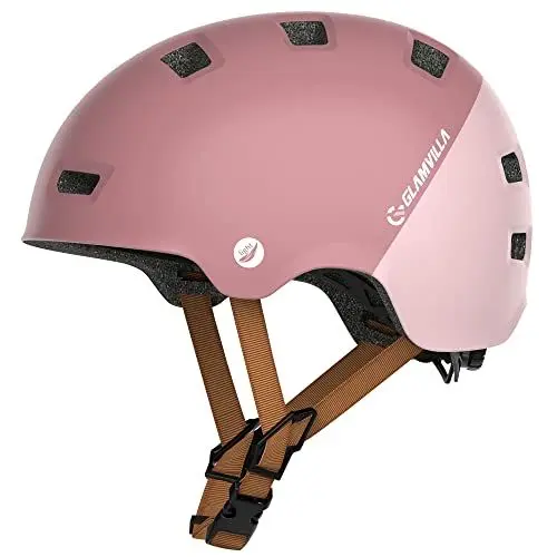 Produktbild: GLAMVILLA Skaterhelm Fahrradhelm Ultraleicht Stadthelm für Kinder/Damen/Herren,Verstellbar Unisex Schutzhelm für Skateboard E-Scooter Roller BMX,nur 260g/270/280g (Rosarot mit Rosa, M(54-57cm))