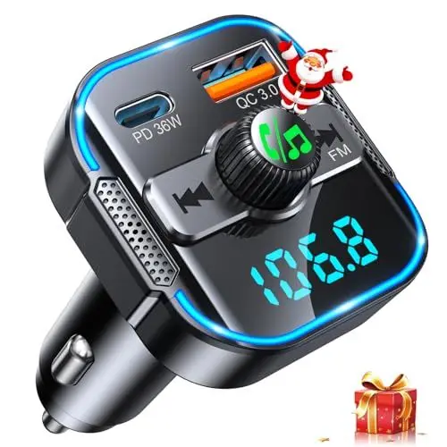 Produktbild: Glangeh 2-in-1 Bluetooth Adapter Auto & Schnelles Autoladegerät (PD 36W & QC3.0 18W) - Neuester FM Transmitter Auto Bluetooth 2024 mit Dual Mikrofon, unterstützt Siri-Assistent & Freisprecheinrichtung