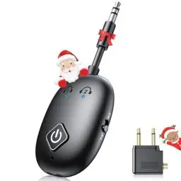 Produktbild: Glangeh Aux Bluetooth Adapter für Flugzeug, 2 in 1 Sender und Empfänger Bluetooth Transmitter für AirPods, Klinke 3,5mm Bluetooth Splitter 2 kopfhörer für TV/Stereoanlage/Musik/Beamer/Autoradio