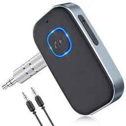 Produktbild: Glangeh Bluetooth Adapter Auto, Upgraded Bluetooth 5.3 Lärmminderung 3,5mm Aux Bluetooth Adapter, 16H Standby Bluetooth Adapter aux für Auto Audio System, Kopfhörer, Speaker, Stereo-Endstufen (Grau)