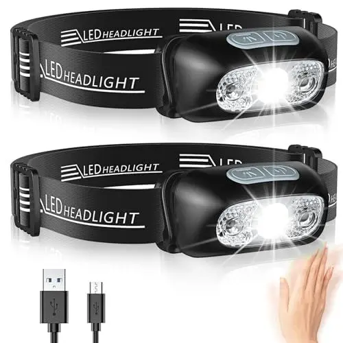 Produktbild: Glangeh Kopflampe LED Wiederaufladbar, Angelbeleuchtung mit Bewegungssensor & 5 Lichtmodi, IPX6 Wasserdicht, 1200 mAh Akku Kopflampe Beleuchtung für Joggen Laufen Campen Angeln Wandern Handwerker