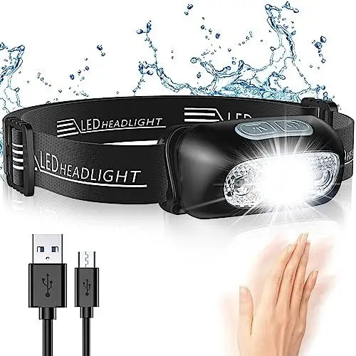 Produktbild: Glangeh Kopflampe LED Wiederaufladbar, Angelbeleuchtung mit Bewegungssensor & 4 Lichtmodi, IPX6 Wasserdicht, 1200 mAh Akku Kopflampe Beleuchtung für Joggen Laufen Campen Angeln Wandern Handwerker